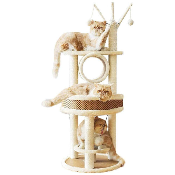 Multi-Level Cat Tree Tough Rattan Cat Tower with Big Cat Nest Cat Tree Branch Tunnel Cat Scratching Post for Large Cat