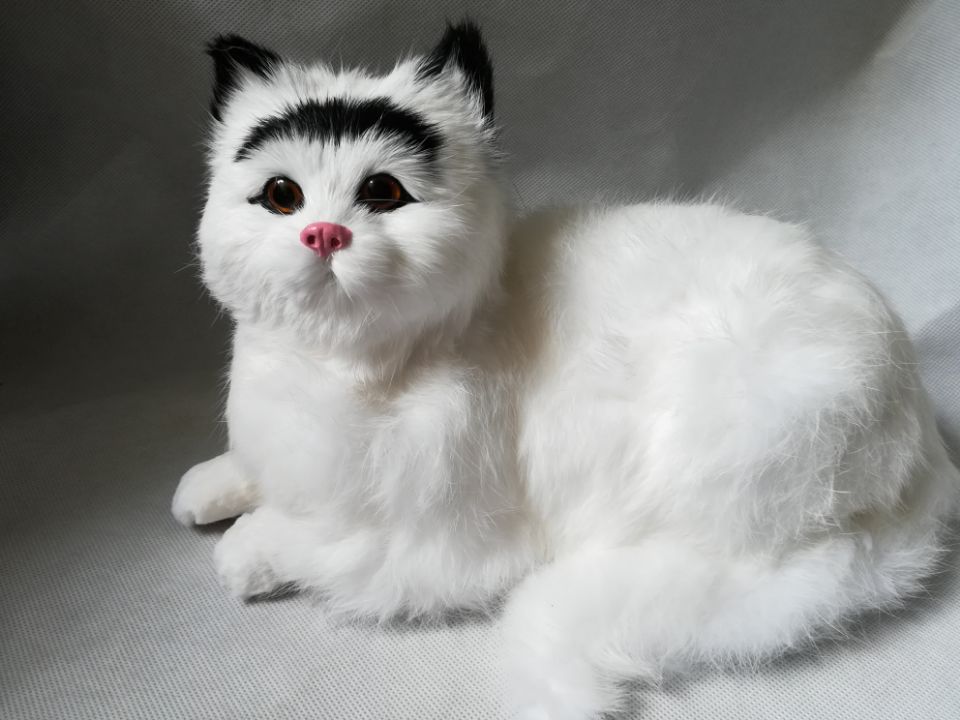 lifelike white cat 30x16cm hard model polyethylene&furs cat with black head, handicraft home decoration Xmas gift b2888