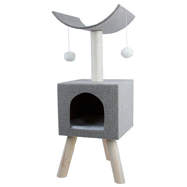 Cats Tree House with Hanging Ball Cat Toy Furniture Scratch Solid Woods for Cats Climbing Frame Condos Luxury Scratching Post La