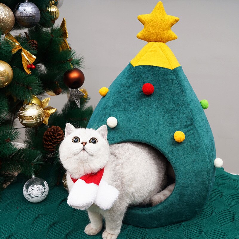 pets kitten house cat tent Christmas tree shape closed cat house pet products for cat fabric Christmas gifts for window cat bed