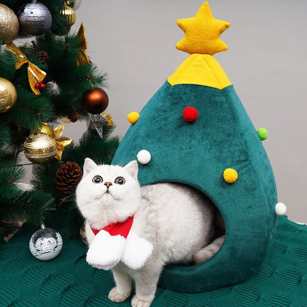 pets kitten house cat tent Christmas tree shape closed cat house pet products for cat fabric Christmas gifts for window cat bed