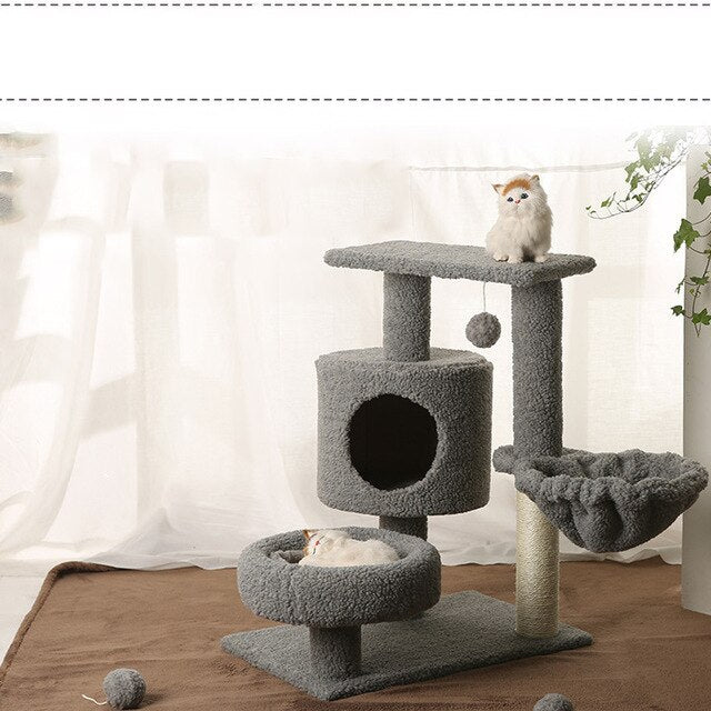 Cat Tree Play Tower Bed Gym White Pet Furniture Scratch Post  Pet Cat Tree Tower Climbing Kitty Furniture Fir Scratching