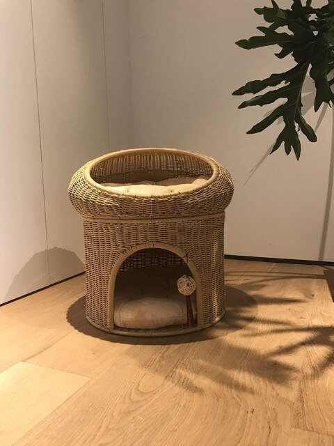 Closed summer double cat bed villa cat litter cat house cat climbing frame resistant to scratchable washable rattan dog house