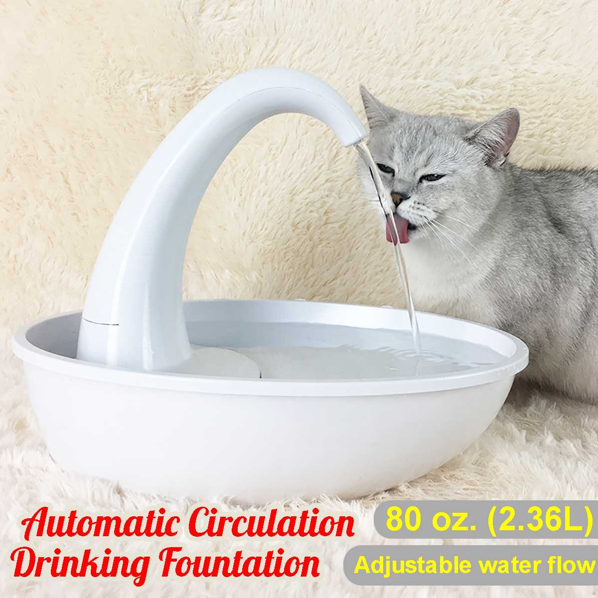 Pet Water Dispenser Cat Automatic Swan Shape Pet Cat Dog Drinking Water Fountain Dispenser 2.36L Electric Mute Feeder Bowl