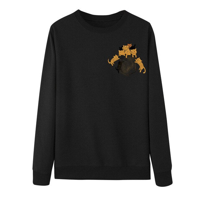 Novel Women Sweatershirts Cat Printing Long Sleeves Pullover Blouses And Tops O-Neck Cloth Stylish Loose Sweatshirt Blouse Tops