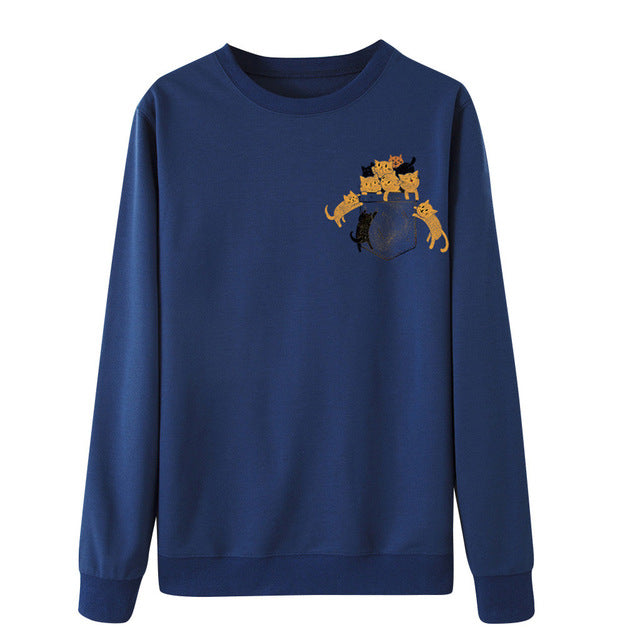 Novel Women Sweatershirts Cat Printing Long Sleeves Pullover Blouses And Tops O-Neck Cloth Stylish Loose Sweatshirt Blouse Tops