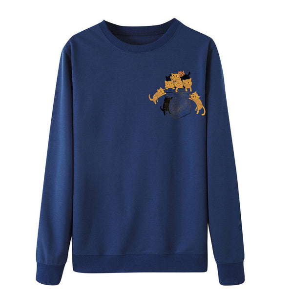 Novel Women Sweatershirts Cat Printing Long Sleeves Pullover Blouses And Tops O-Neck Cloth Stylish Loose Sweatshirt Blouse Tops