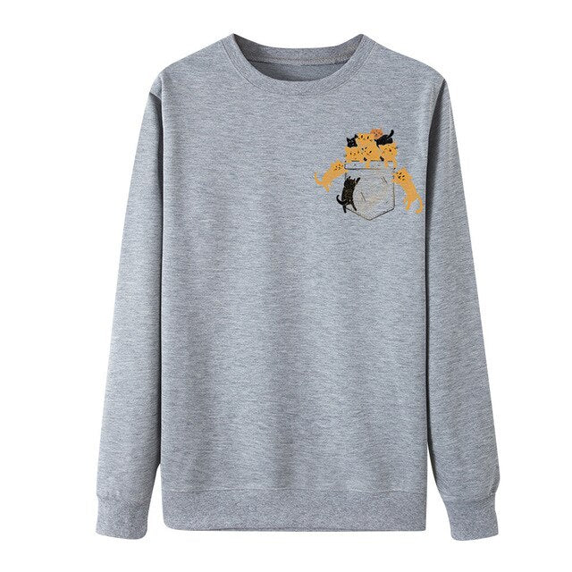 Novel Women Sweatershirts Cat Printing Long Sleeves Pullover Blouses And Tops O-Neck Cloth Stylish Loose Sweatshirt Blouse Tops