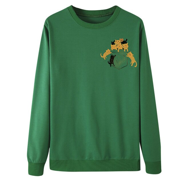 Novel Women Sweatershirts Cat Printing Long Sleeves Pullover Blouses And Tops O-Neck Cloth Stylish Loose Sweatshirt Blouse Tops