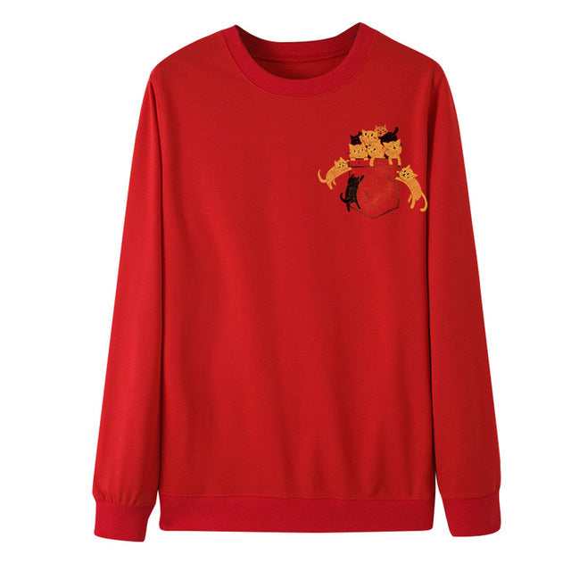 Novel Women Sweatershirts Cat Printing Long Sleeves Pullover Blouses And Tops O-Neck Cloth Stylish Loose Sweatshirt Blouse Tops