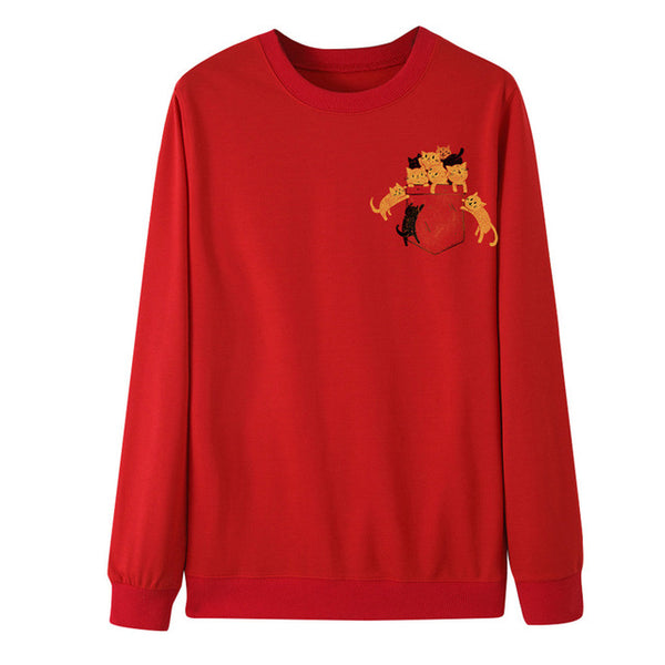 Novel Women Sweatershirts Cat Printing Long Sleeves Pullover Blouses And Tops O-Neck Cloth Stylish Loose Sweatshirt Blouse Tops