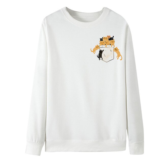 Novel Women Sweatershirts Cat Printing Long Sleeves Pullover Blouses And Tops O-Neck Cloth Stylish Loose Sweatshirt Blouse Tops