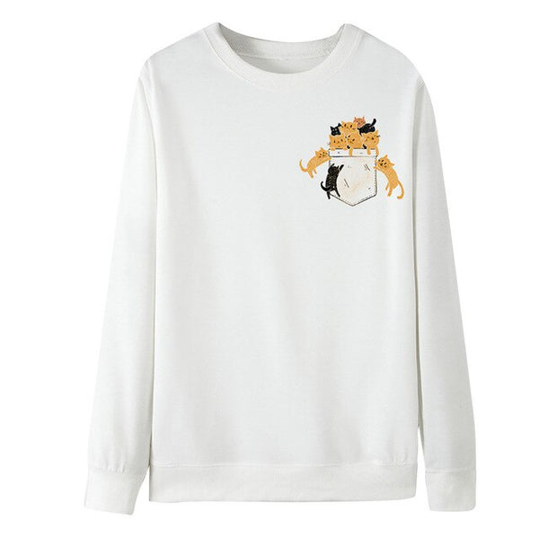 Novel Women Sweatershirts Cat Printing Long Sleeves Pullover Blouses And Tops O-Neck Cloth Stylish Loose Sweatshirt Blouse Tops