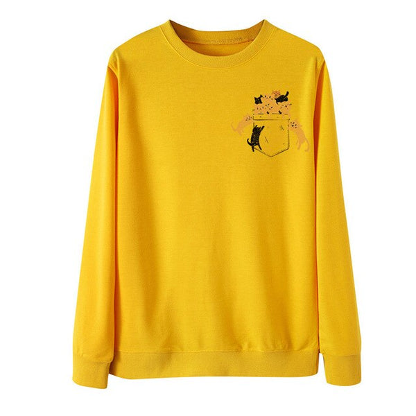 Novel Women Sweatershirts Cat Printing Long Sleeves Pullover Blouses And Tops O-Neck Cloth Stylish Loose Sweatshirt Blouse Tops