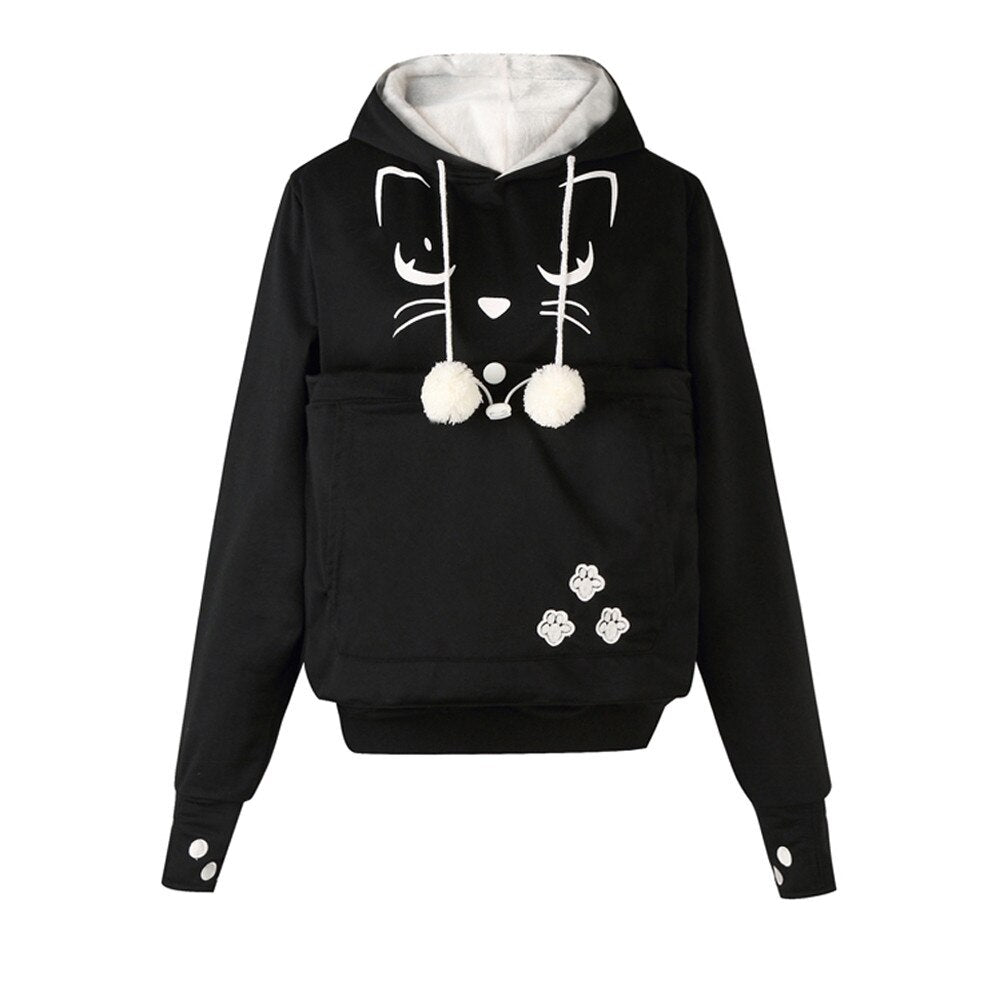 Women Cat Face Printed Plus Size Thicker Velvet Hoodie Drawstring Sweatshirt   Female Cloak Polerones Women's Sweatshirt L3089