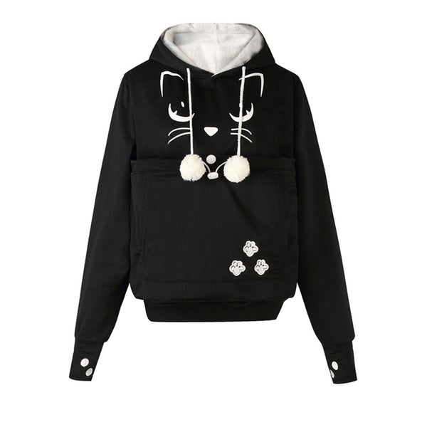 Women Cat Face Printed Plus Size Thicker Velvet Hoodie Drawstring Sweatshirt   Female Cloak Polerones Women's Sweatshirt L3089
