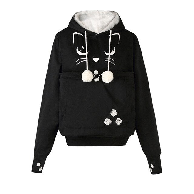 Women Cat Face Printed Plus Size Thicker Velvet Hoodie Drawstring Sweatshirt   Female Cloak Polerones Women's Sweatshirt L3089