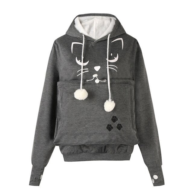 Women Cat Face Printed Plus Size Thicker Velvet Hoodie Drawstring Sweatshirt   Female Cloak Polerones Women's Sweatshirt L3089