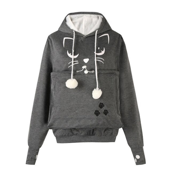 Women Cat Face Printed Plus Size Thicker Velvet Hoodie Drawstring Sweatshirt   Female Cloak Polerones Women's Sweatshirt L3089