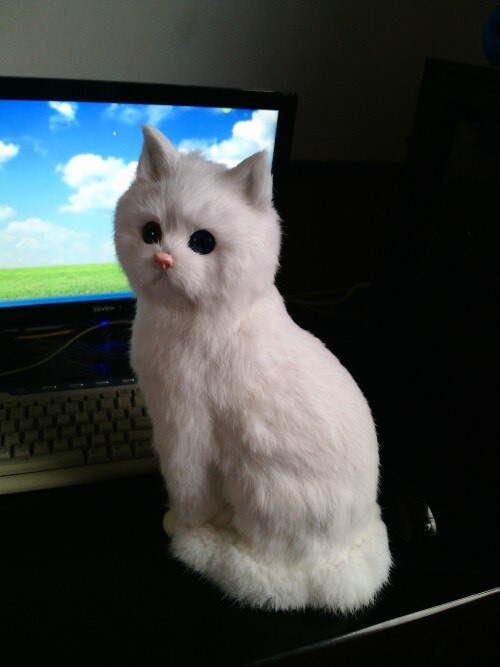 big sitting simulation white cat model plastic&fur cute cat doll gift 35x15cm a180