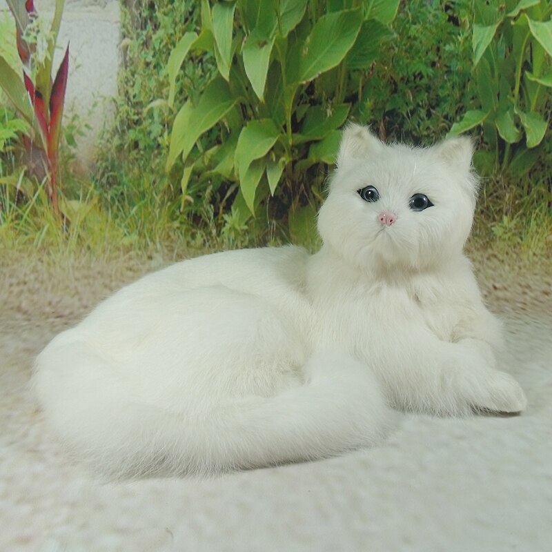 white simulation lying cat toy polyethylene & furs cute cat model about 16x30x21cm 2014