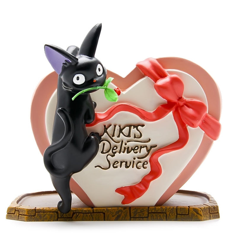 1set Kiki's Delivery Service Couple Jiji Cat Rose Heart Shaped Flower Pot Resin Model Action Figure Model Toys for