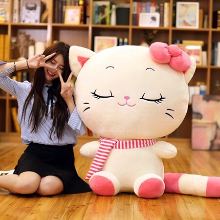 Dorimytrader Jumbo Lovely Soft Cartoon Cat Plush Pillow Cute Kitten Stuffed Dolls Pillow for Kids Gift 39inch 100cm DY60387