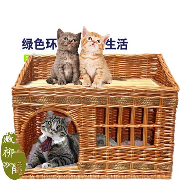 Rattan liubian knitted double layer pet nest cat pet supplies the dog teddy four seasons general
