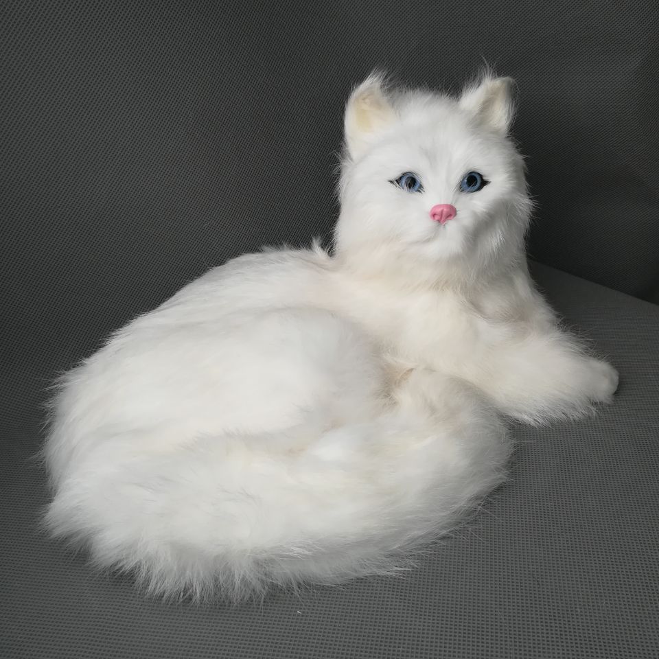 real life toy large 30x22x16cm white prone cat polyethylene&furs cat model home decoration props ,toy gift h0274
