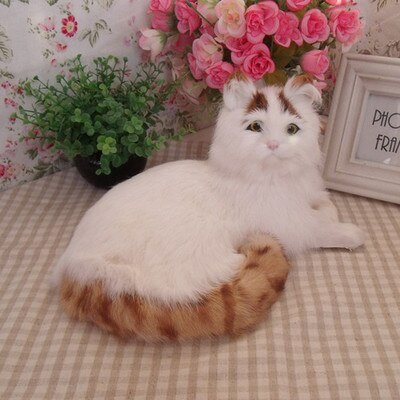 simulation lying white&yellow  coloured cat 30x21x16cm model polyethylene&furs cat model home decoration props ,model gift d702