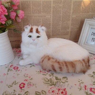simulation lying white&yellow  coloured cat 30x21x16cm model polyethylene&furs cat model home decoration props ,model gift d702
