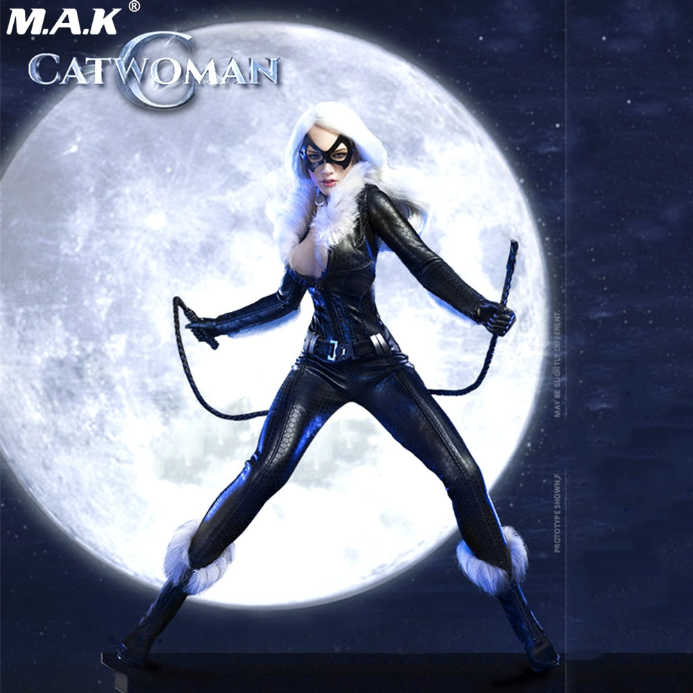 1/6 VCL-1001 Black Cat Girl Leather Clothes with Head Sculpt Aceessories Fit Female Body Woman Head Sculpt