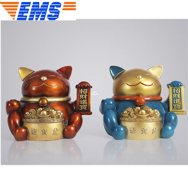 7" Simulation Animal Statue Fortune Cat Counter Decoration Saving Box Bust Home Decor Copper Action Figure Toy 18.5CM BOX V79