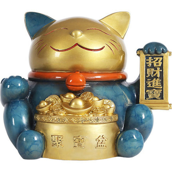 7" Simulation Animal Statue Fortune Cat Counter Decoration Saving Box Bust Home Decor Copper Action Figure Toy 18.5CM BOX V79