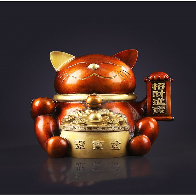 7" Simulation Animal Statue Fortune Cat Counter Decoration Saving Box Bust Home Decor Copper Action Figure Toy 18.5CM BOX V79