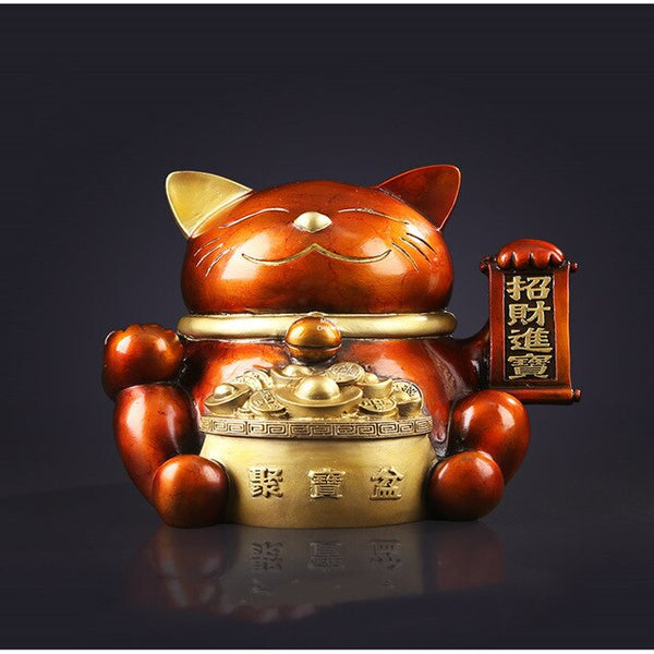 7" Simulation Animal Statue Fortune Cat Counter Decoration Saving Box Bust Home Decor Copper Action Figure Toy 18.5CM BOX V79