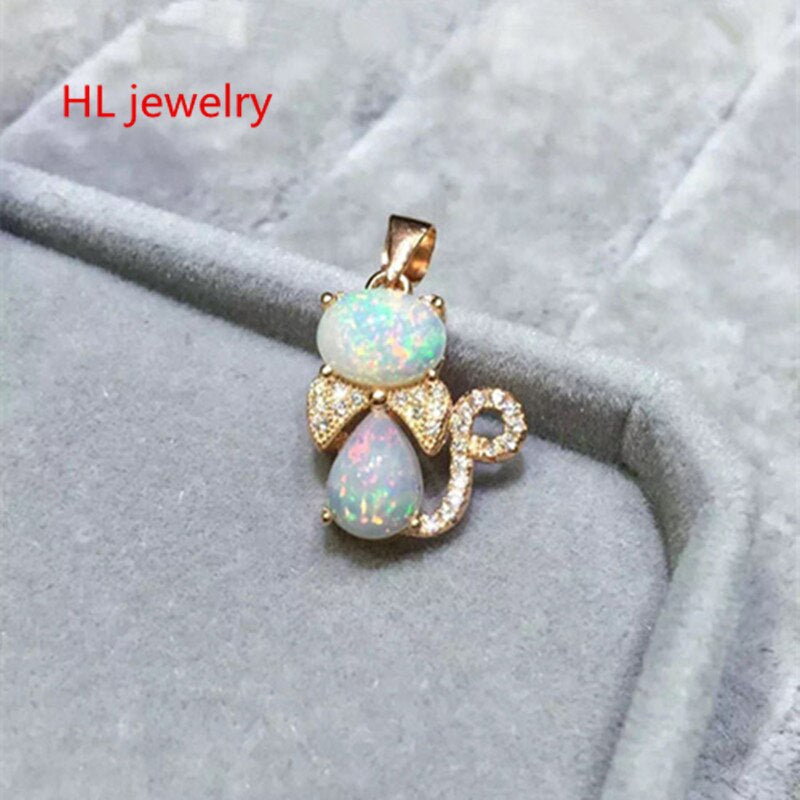Opal 925 Sterling Silver Jewelry choker Chain Australia Natural Fire Opal Cat Charms Necklaces Pendants