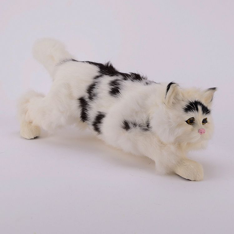 lovely big simulation creeping cat plastic&fur black&white cat model toy gift 42x14x13cm a71