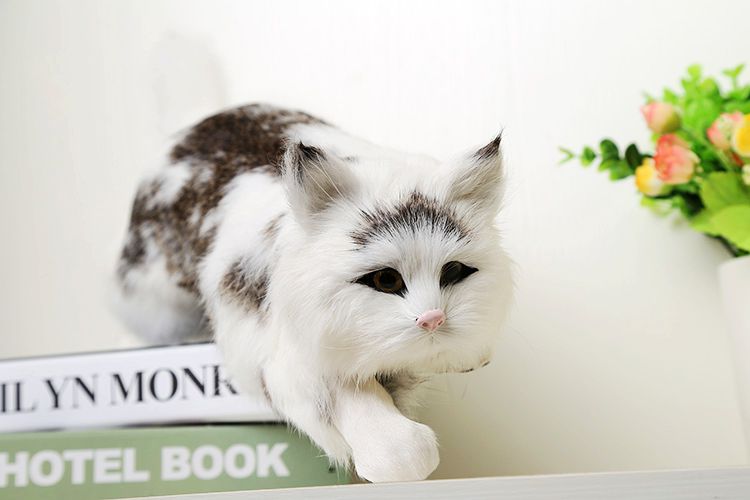big new simulation white cat lifelike handicraft catching mouse cat doll gift about 42x14x13cm