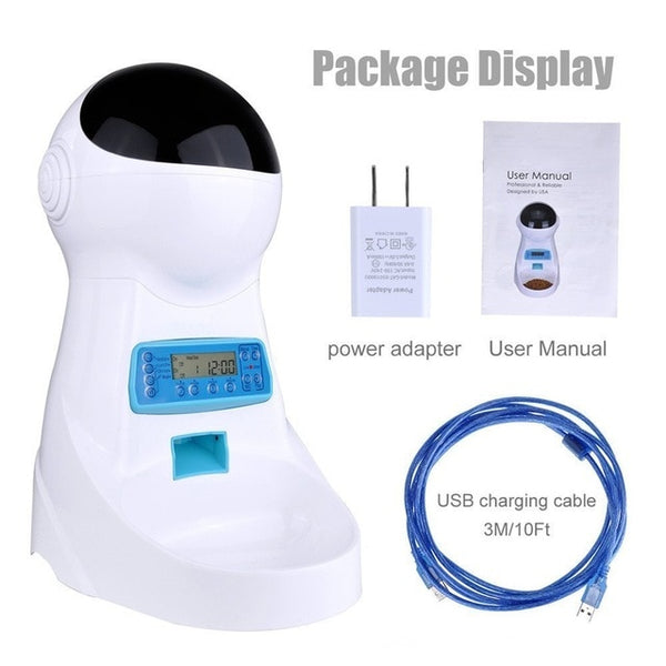 Nicrew Pet-U 3L Automatic Pet Food Feeder Voice Recording / LCD Screen Bowl For Medium Small Dog Cat Dispensers 4 times One Day