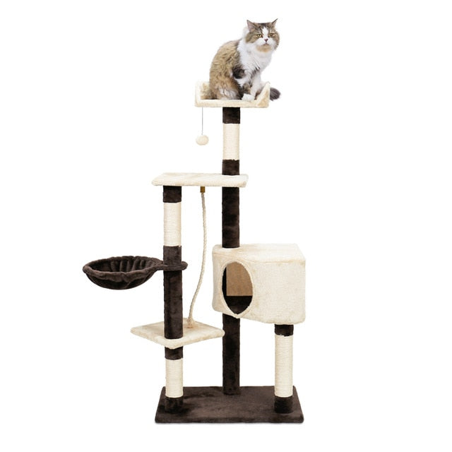 H173CM Cat Tree House with Hanging Ball Kitten Furniture Scratch Solid Wood for Cats Climbing Frame Cat Condos Domestic Shipping