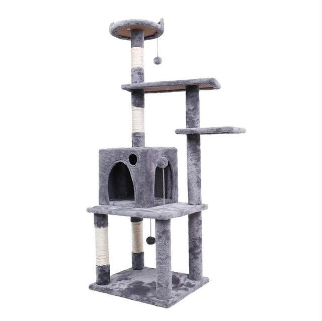 H173CM Cat Tree House with Hanging Ball Kitten Furniture Scratch Solid Wood for Cats Climbing Frame Cat Condos Domestic Shipping
