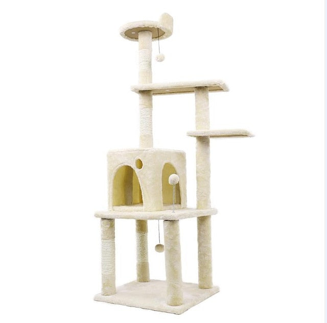 H173CM Cat Tree House with Hanging Ball Kitten Furniture Scratch Solid Wood for Cats Climbing Frame Cat Condos Domestic Shipping