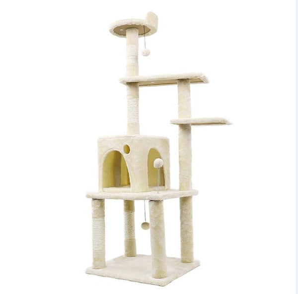 H173CM Cat Tree House with Hanging Ball Kitten Furniture Scratch Solid Wood for Cats Climbing Frame Cat Condos Domestic Shipping