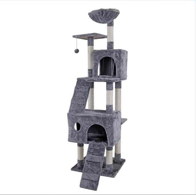 H173CM Cat Tree House with Hanging Ball Kitten Furniture Scratch Solid Wood for Cats Climbing Frame Cat Condos Domestic Shipping