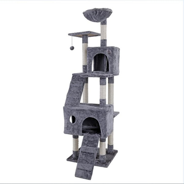 H173CM Cat Tree House with Hanging Ball Kitten Furniture Scratch Solid Wood for Cats Climbing Frame Cat Condos Domestic Shipping