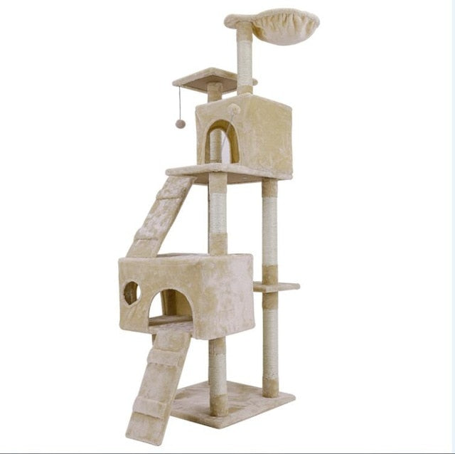 H173CM Cat Tree House with Hanging Ball Kitten Furniture Scratch Solid Wood for Cats Climbing Frame Cat Condos Domestic Shipping