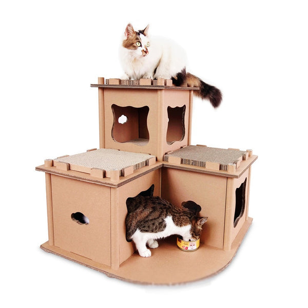 pet supplies corrugated paper cat mansion cat house outdoor sun cat castle claw toy kitten climbing rack cat scratcher tunnel